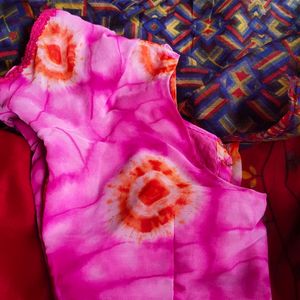 pink And Orange Saree With Blouse