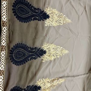 Beautiful silver saree & blouse with velvet border