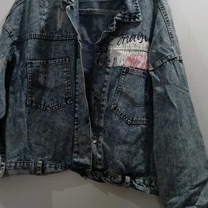 Printed Distress Denim Jacket