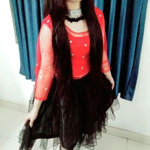 Red And Black Net Top Skirt For All Purpose