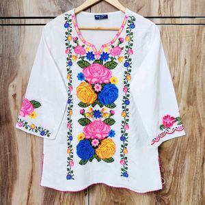 White Embroidery Work Top Size-40