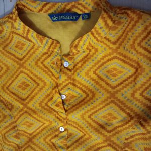 Yellow Printed Straight Kurti