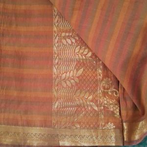 Orange Cotton Silk Saree