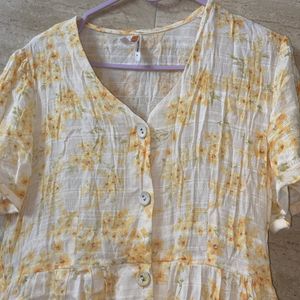 Cream With Yellow Flowers Pattern Dress