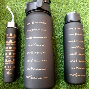 Motivation Water Bottle Set Of 3 Golden Embossing