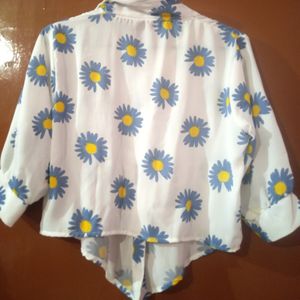 White And Blue Crop Shirt