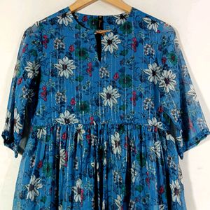 Blue Printed Casual Dress (Women's)