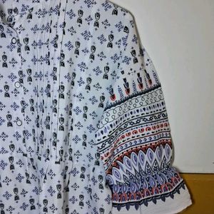 White Printed Kurti Top With Ties