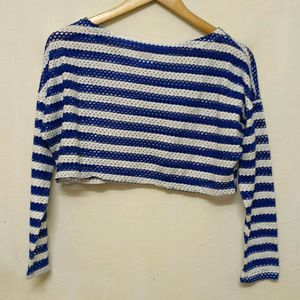 Trendy New Blue White Stripe Crop Top/Top For Wom