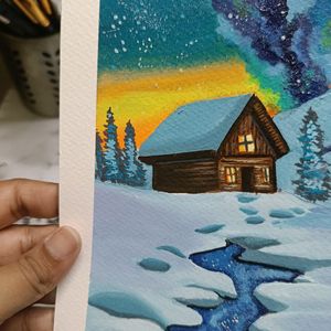 Cottage Snow Painting On A5 Sheet