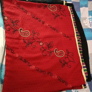 Black And Red Combination With Sequence Work Saree