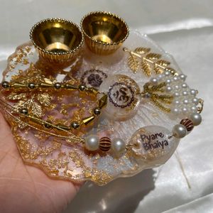 Resin Rakhi And Puja Thali Combo