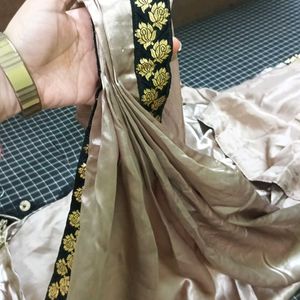 Satin Saree With High Neck Blouse