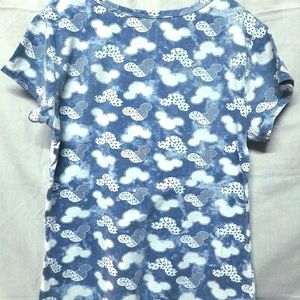 Mickey Mouse Cloud Print Blue Tee Women Tshirt Top