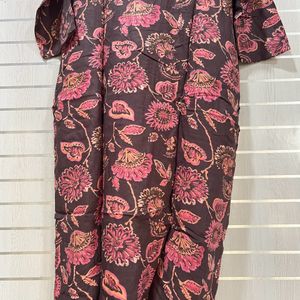 Brown Flower Printed Kurta N Pant