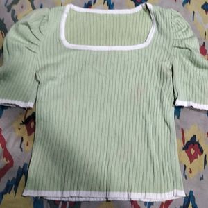 women top square neck with white stripes