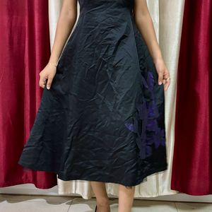 Black Floral Gown Mexi Dress