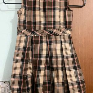 Checked Frock with Concealed Zipper, Brown