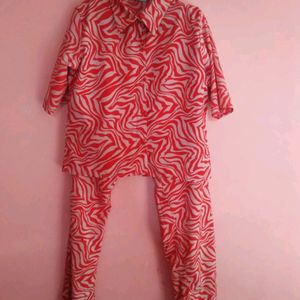 Red-white Casual Women Co-ord Set