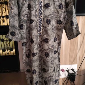 Grey Cotton Straight Kurta