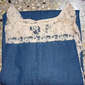 denim dress with nated churidar sleeve offer only