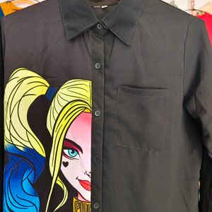 BLACK LONG SHIRT WITH HARLEY QUINN PRINT