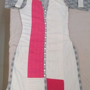 Pink And White Combination Kurta