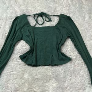 Green Cute Pemplum Crop Top