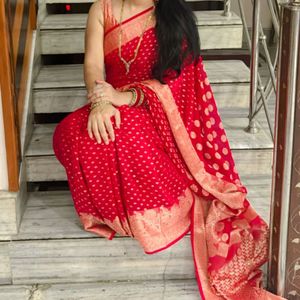 Pure Georgette Red Saree