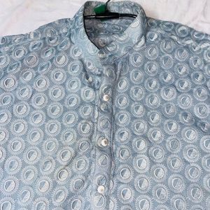 BLUE EMBROIDERY AND CHIKANKARI DESIGN  MENS KURTA