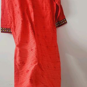 Red Cotton Suit Along With Duppata