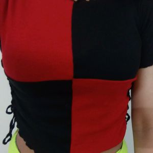 Red and black tie up crop top