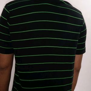 Men Striped Black Green Polo T Shirt & For Women