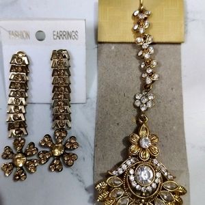 Maangteeka And Golden Earrings