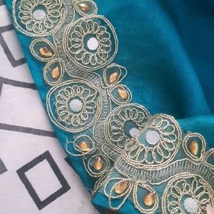 Teal Colour Plain Ghagra With Golden Border