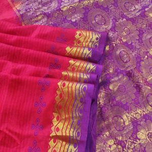 Red And Purple Silk Saree