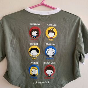 Green "FRIENDS" graphic cropped t shirt