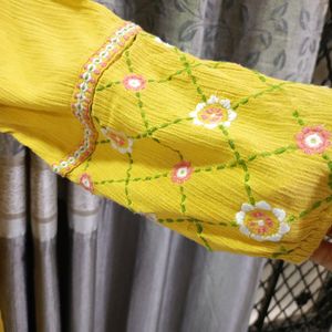 Mustard Embroidery Kurta