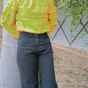 Yellow Ruffled Crop Top For Woman's