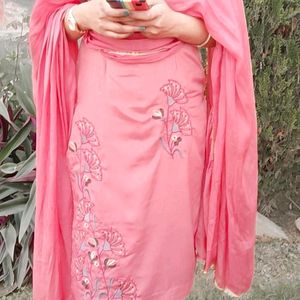 Peach Embroidered Silk Suit Salwar