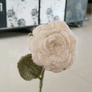 Crochet Off White Rose Stick