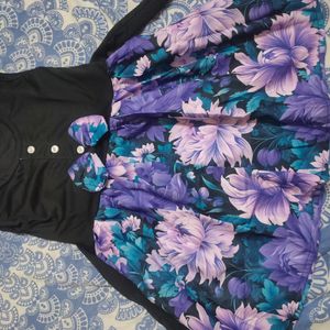 Flowers Print Black Cute Dress