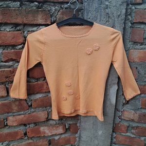 Orange And Grey Long Sleeve Top.