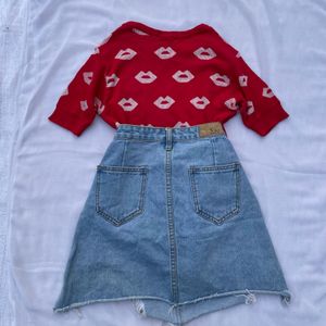 Kiss Print Red White Y2K Pinterest Korean Sweater