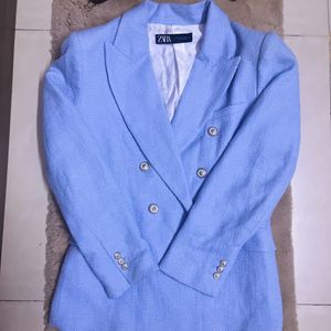 Zara Double Breasted Blazer In Tweed