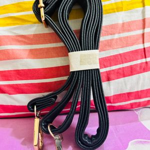 Elegant Black Sling Bag Strap with Golden Clips