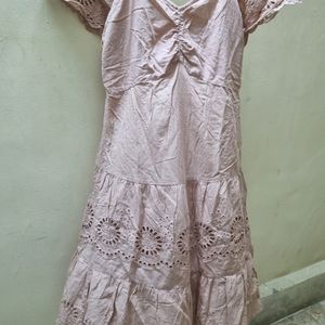 Korean Peach Cotton Schiffli Dress