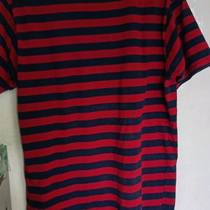 Unisex Red-Blue Striped Cotton T-Shirt