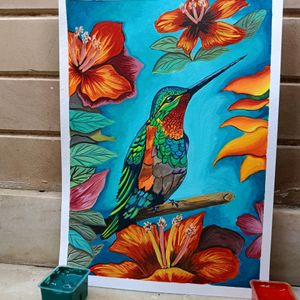 Hummingbird Painting On A4 Sheet