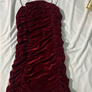 Maroon Velvet Straight Fit Short Dress